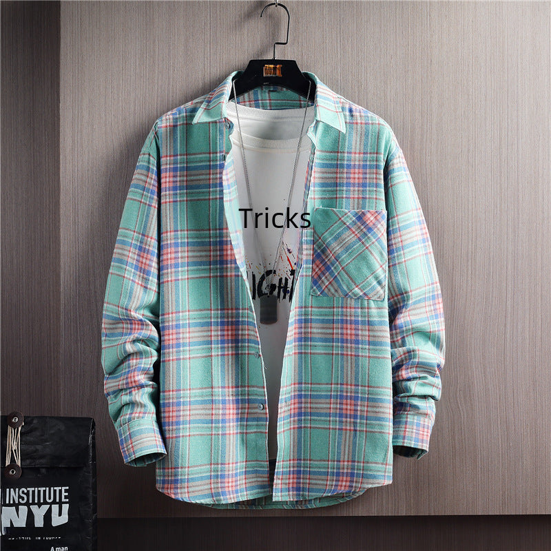 Men’s Contrast Plaid Spring Shirt – Casual & Fashionable