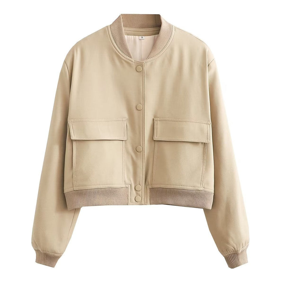 French Style Pocket Short Aviator Jacket Women