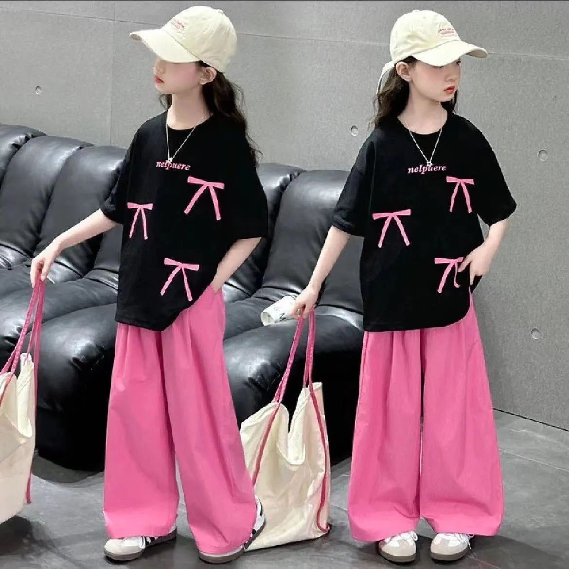 Girls Summer Sportswear 2025 – Bow Two-Piece Set – Summer Kids Fashion Nepal | Tudoholic