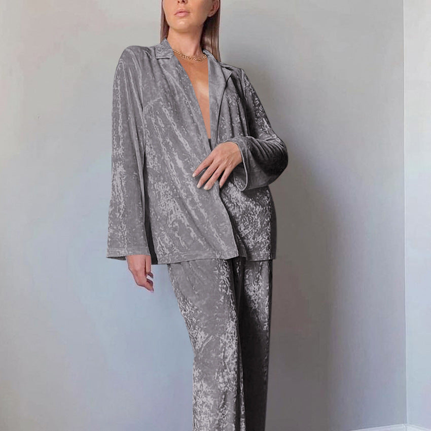2026 Gold Diamond Velvet Pajamas Women Long-Sleeved Two-Piece Set