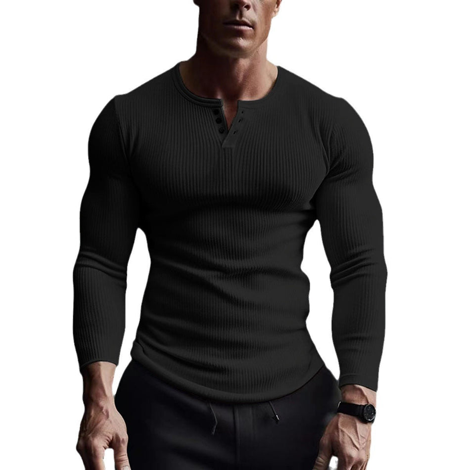 STOCK-Men’s Stretch Long Sleeve T-Shirt – Solid Color & Slim Fit