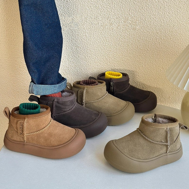 Korean Style Kids Genuine Leather Fleece Lined Snow Boots Boy