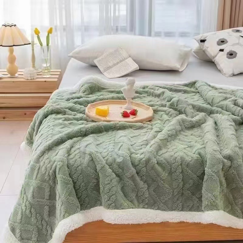Double-Layer Thick Lamb Velvet Taffeta Cuffed Blanket
