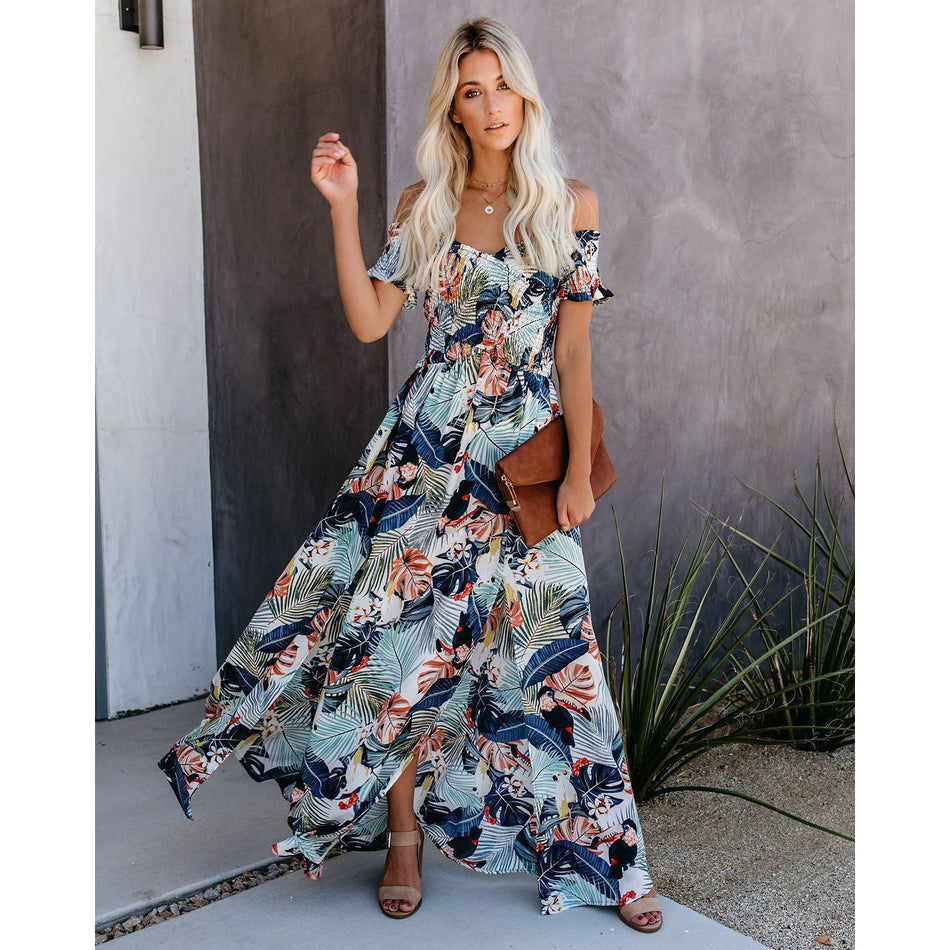 Pleated Shoulder Split Dress - Loose 2026 Summer Vacation Wear