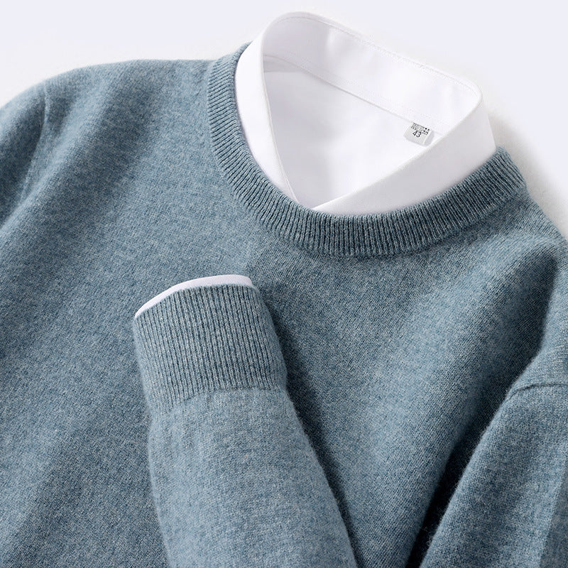 Men’s Pure Wool Cashmere Sweater – Round Neck Autumn Winter
