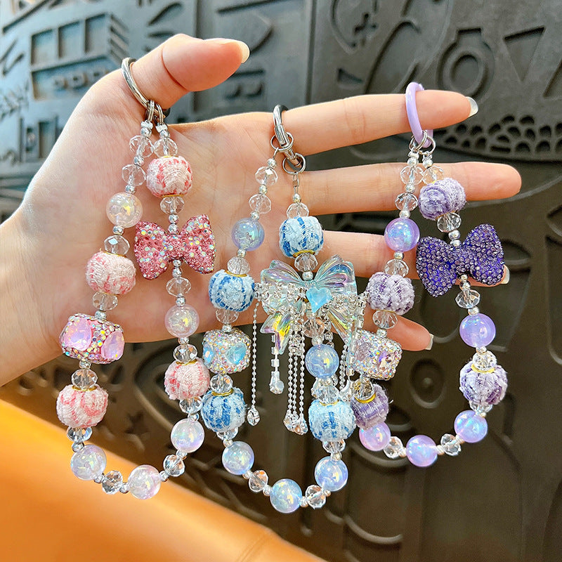 Diamond Bow Beaded Phone & Bag Keychain Pendant