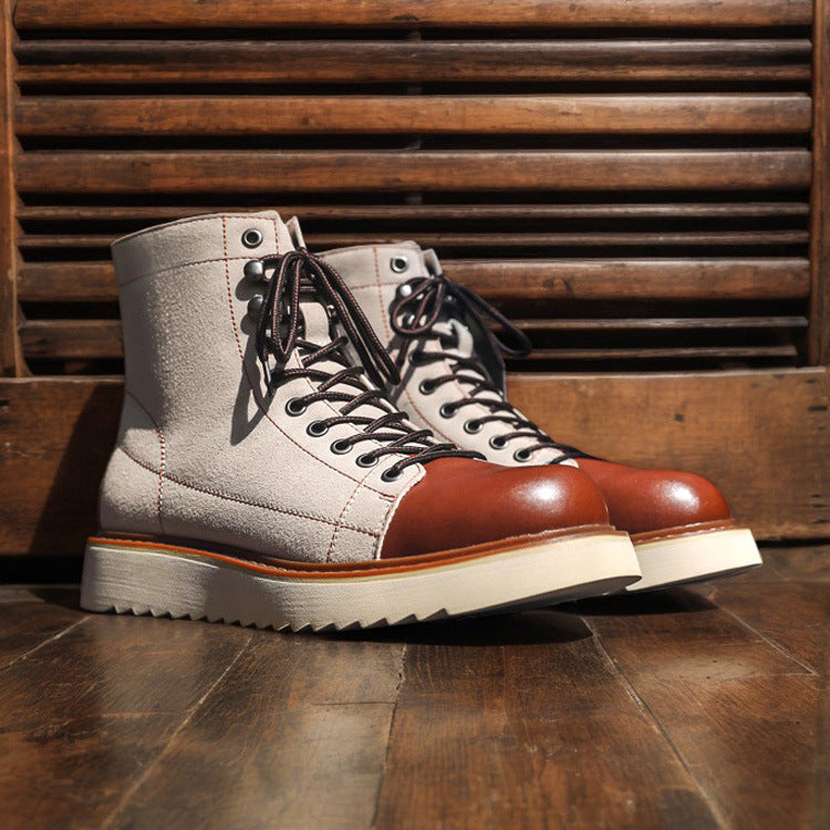 Ami Khaji Leather Martin Boots Men’s High-Top Motorcycle Work