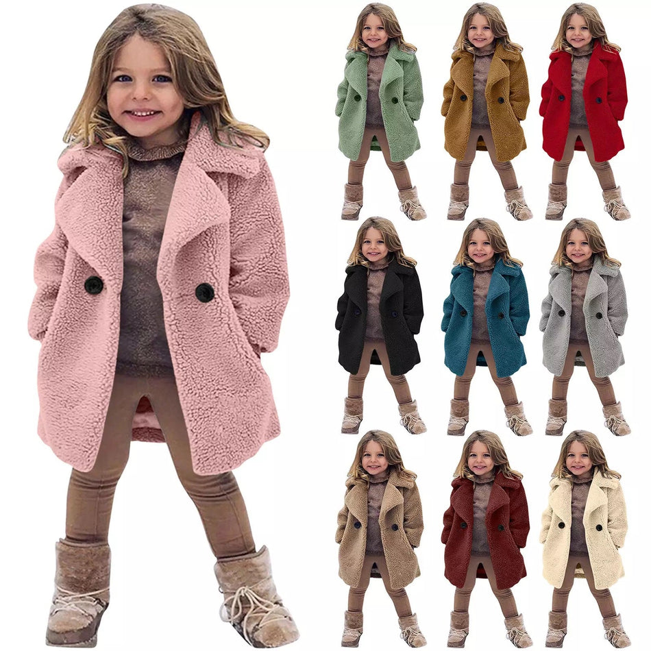 Kids’ Faux Cashmere Fur Coat – Autumn & Winter Trench Jacket