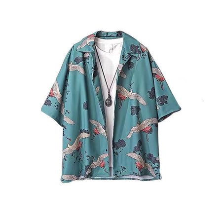 Men's Premium Crane Print Relaxed Summer Beach Shirt