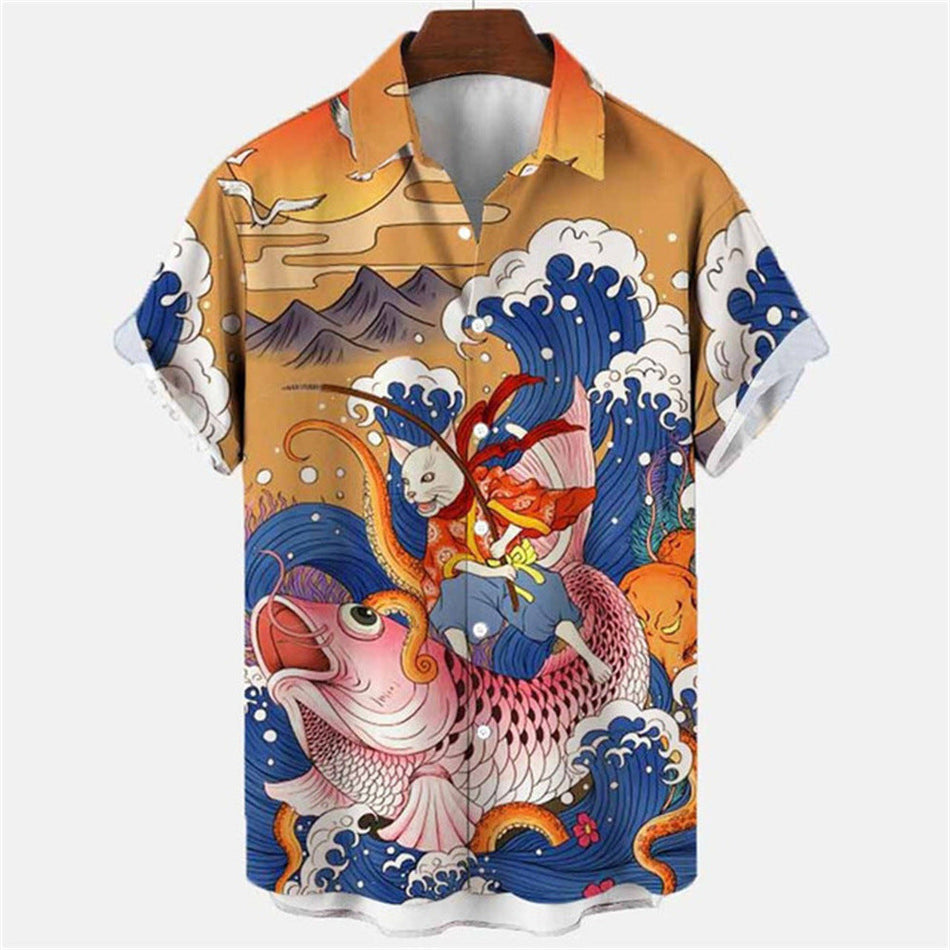 3D Retro Animal Print Hawaiian Shirt for Men