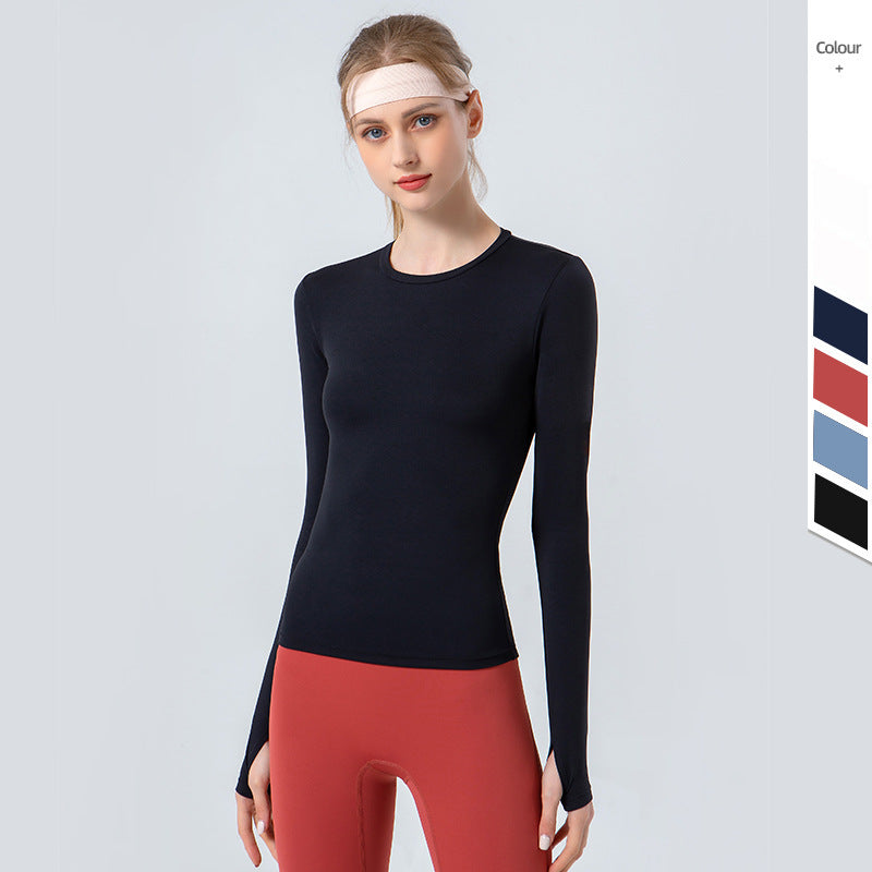 Women’s Long-Sleeve Yoga Top | Round Neck & Back Letter
