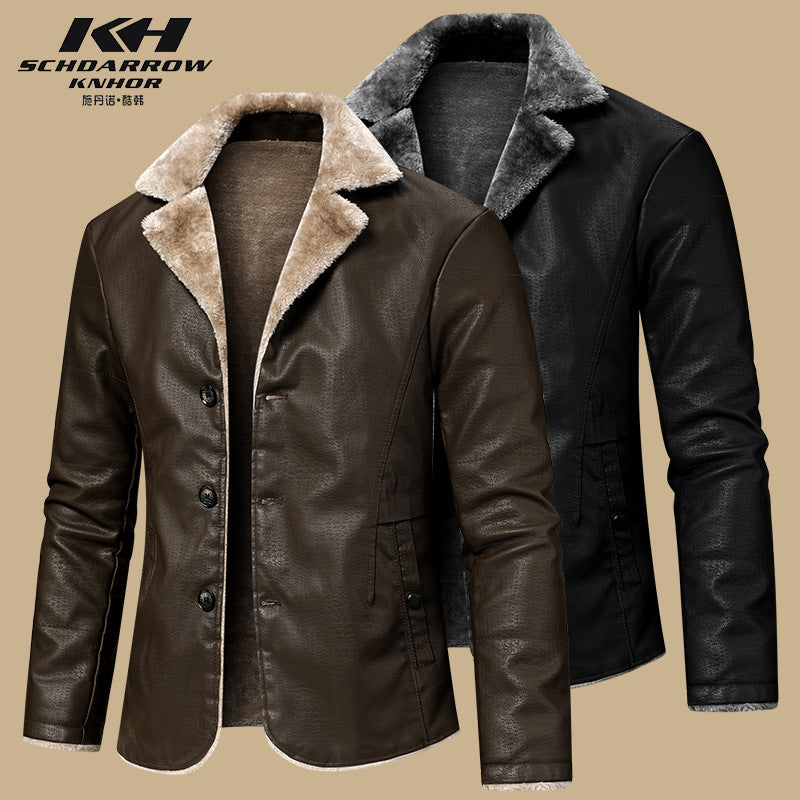 Men’s Fleece-Lined Korean Style Leather Jacket