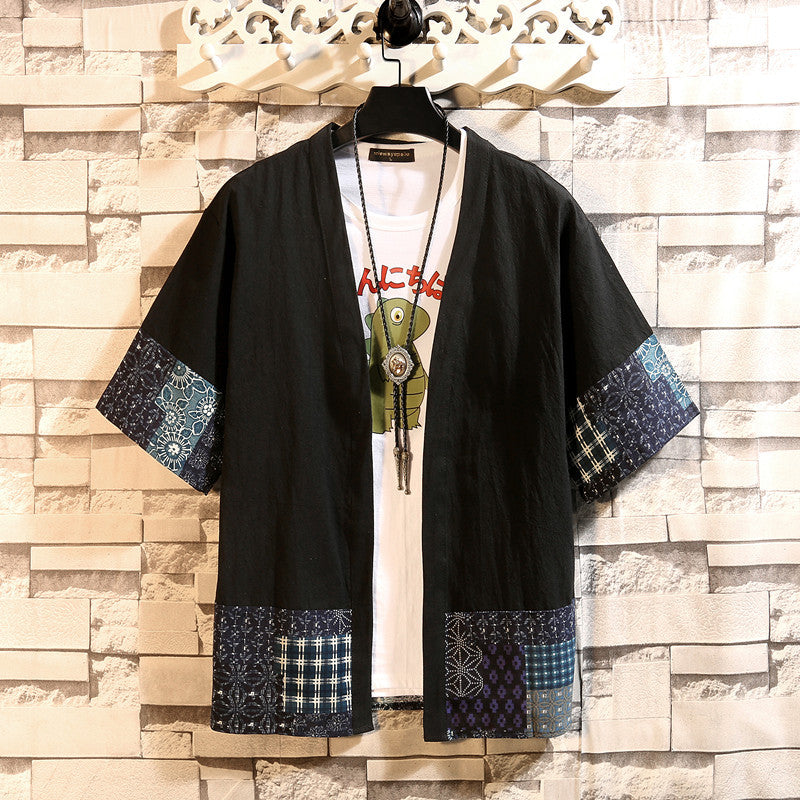 Men’s Hanfu Cotton Linen Kimono Summer Seven-Sleeve