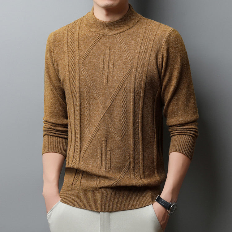 Men’s Jacquard Half Turtleneck Sweater Winter Thick Warm