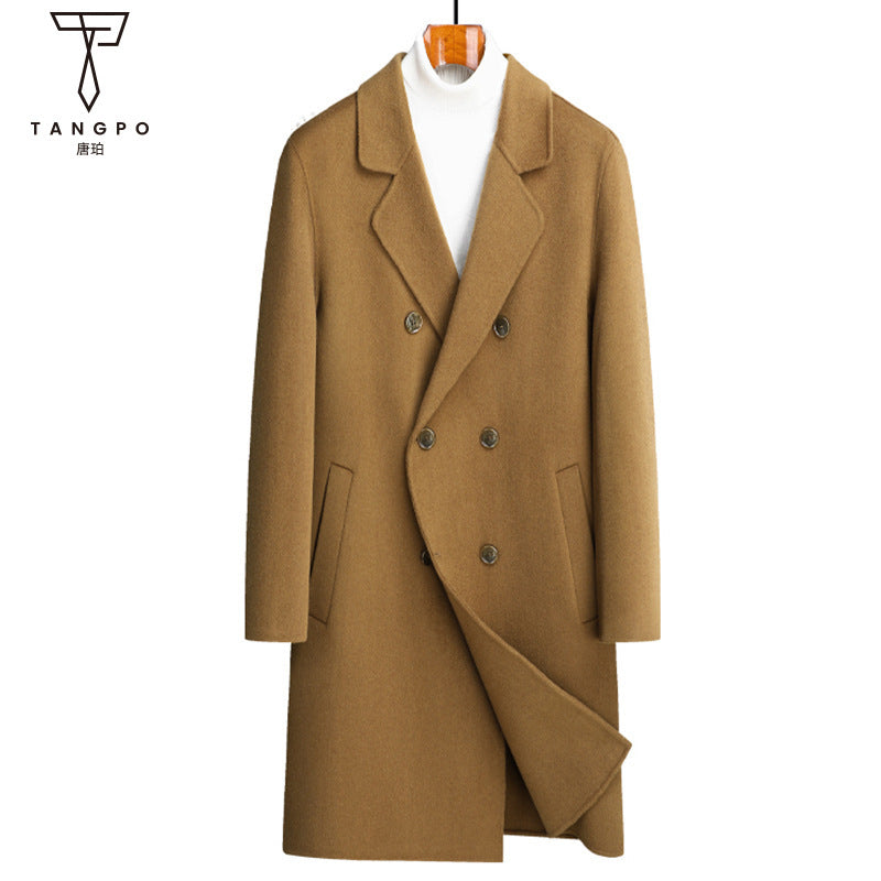 Men’s Double-Breasted 100% Wool Long Coat