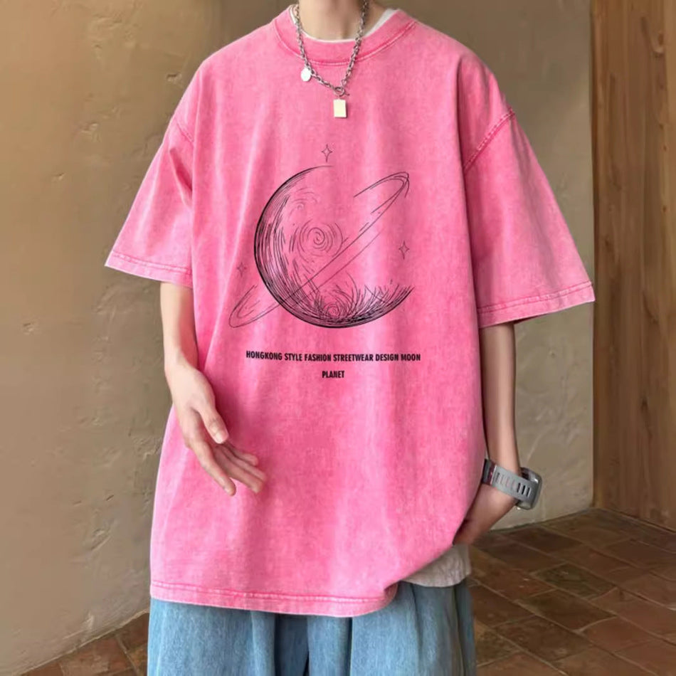 Washed Cotton T-Shirt – Loose American Style for Summer