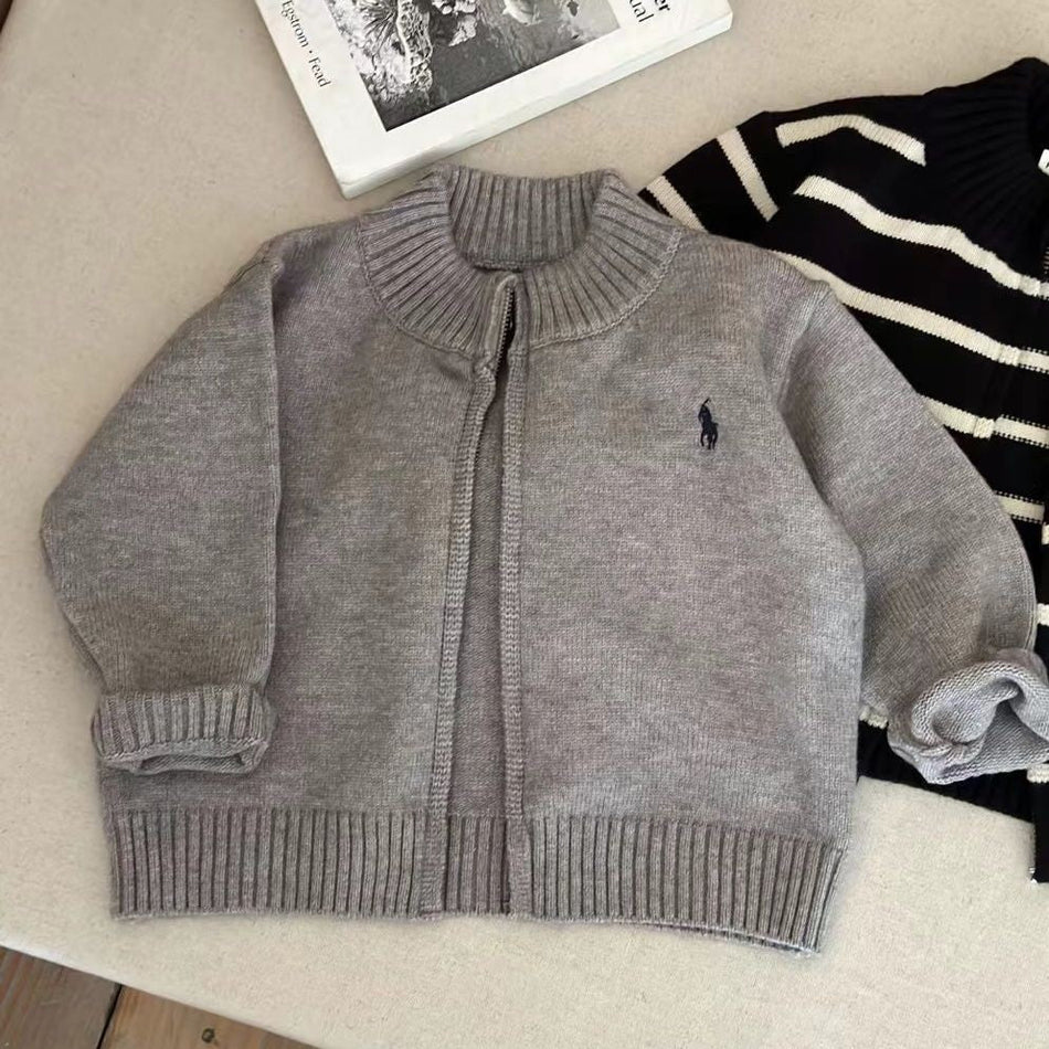 Boys’ Striped Knitted Cardigan – Autumn Zipper Jacket