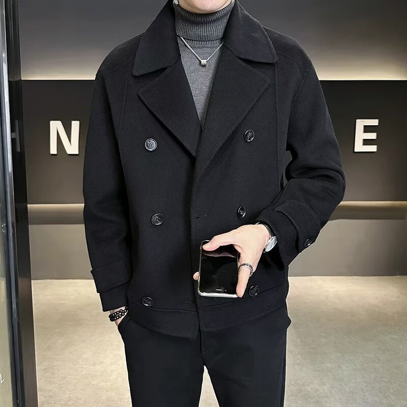 Mens Autumn Winter British Double-Breasted Slim Coat