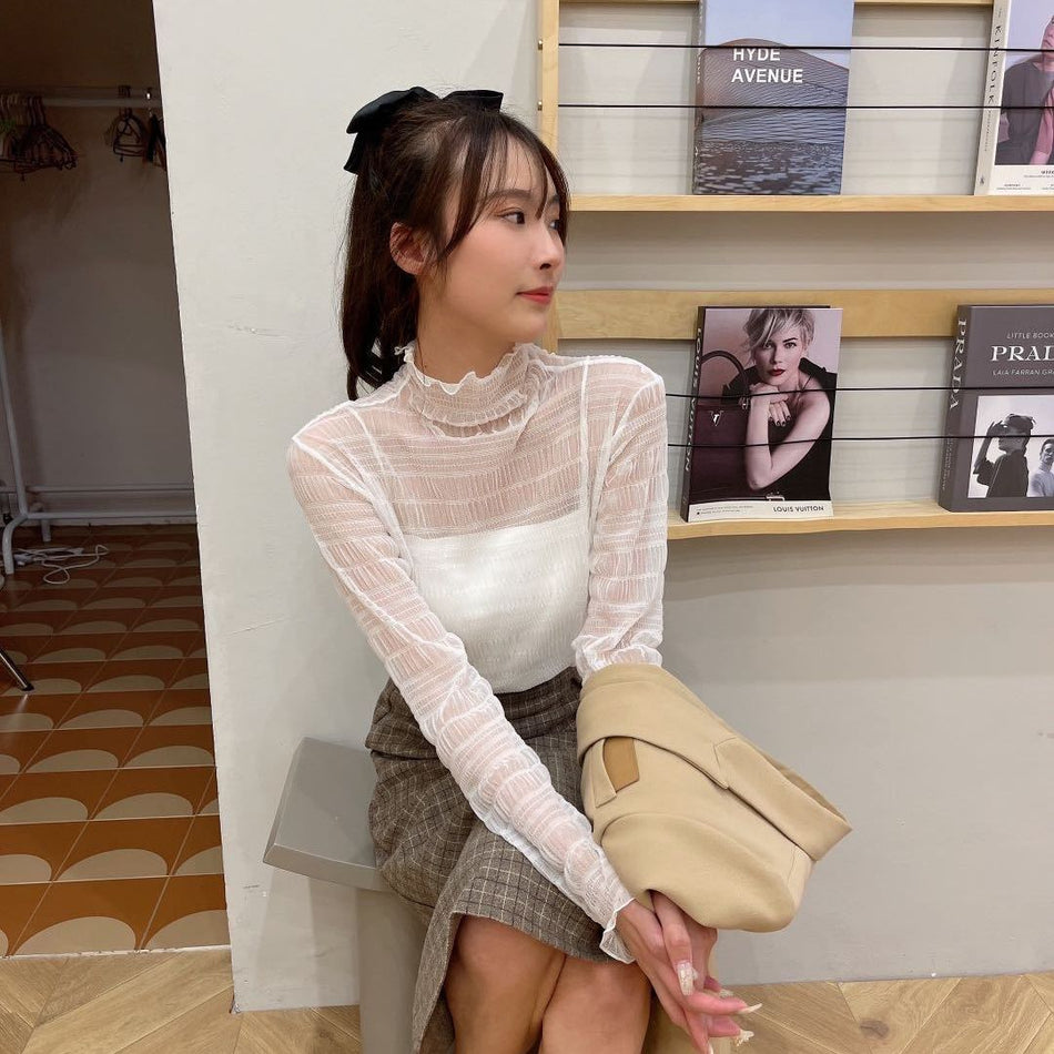 Lace Mesh High-Neck Base Shirt for Women