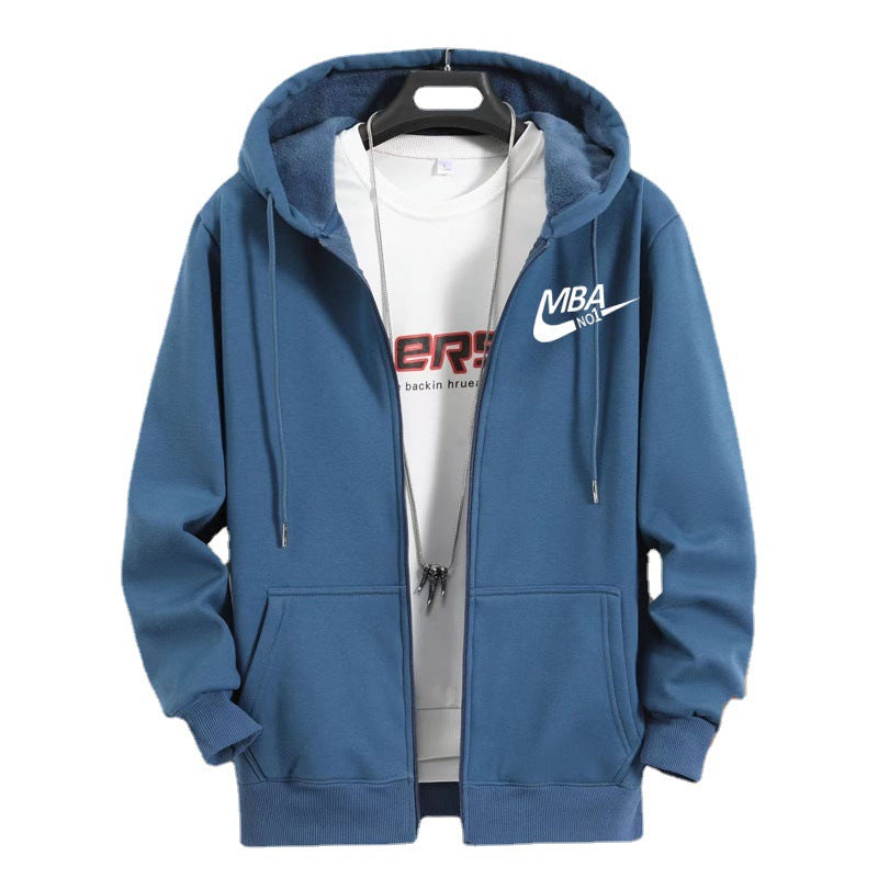 Men’s Fleece-Lined Hooded Cardigan Zipper Jacket