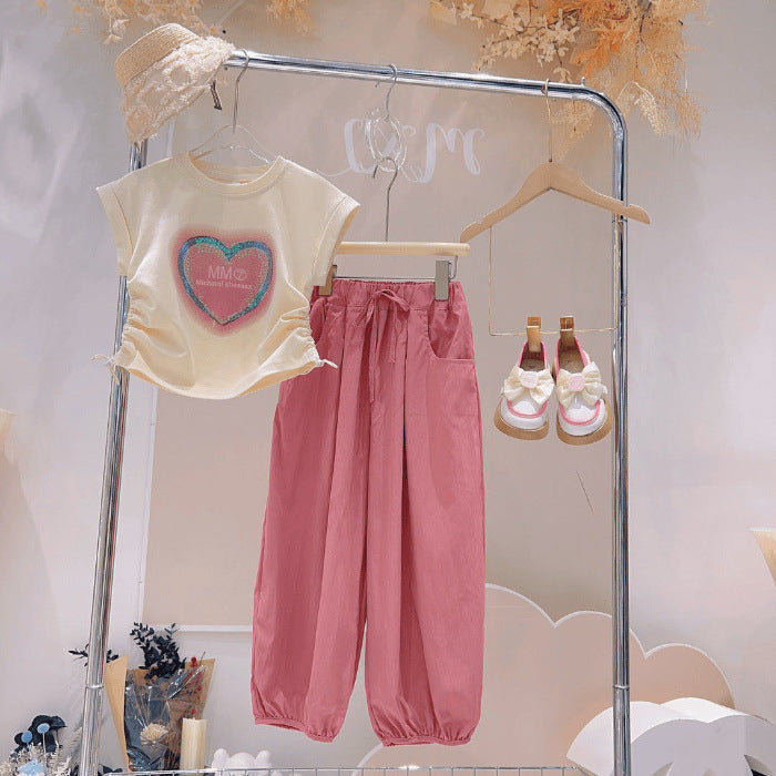 Girls Heart Print Pants Summer Two-Piece Set – Baby & Children's Outfits – Image 6