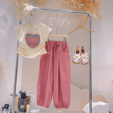 Girls Heart Print Pants Summer Two-Piece Set – Baby & Children's Outfits – Image 6