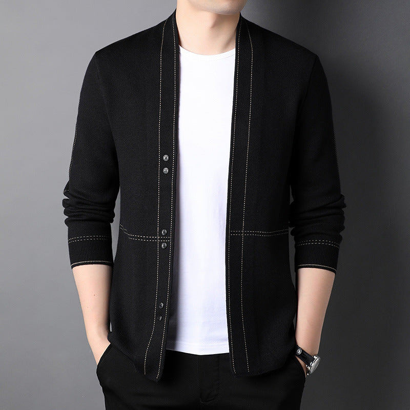 Men’s Slim-Fit Thick Wool Knit Sweater Cardigan