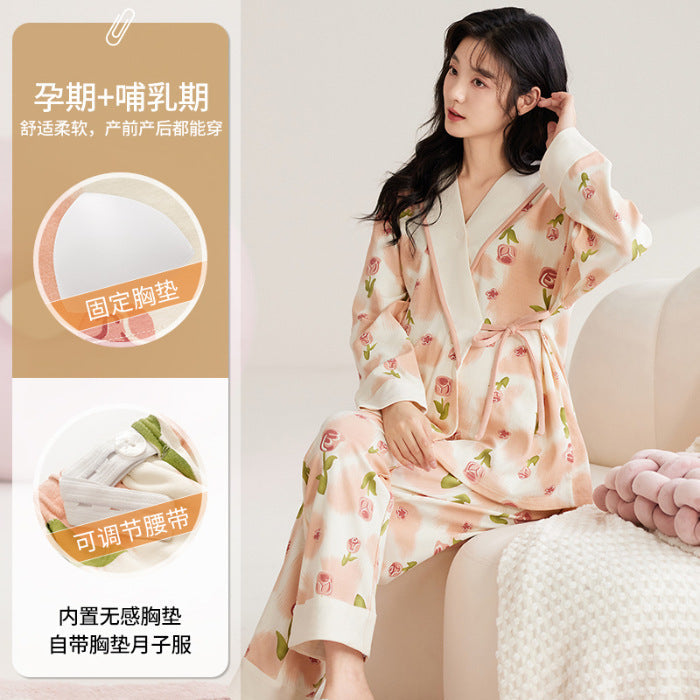 INSTOCK- Maternity Nursing Pajamas Set with Chest Pad Two-Piece