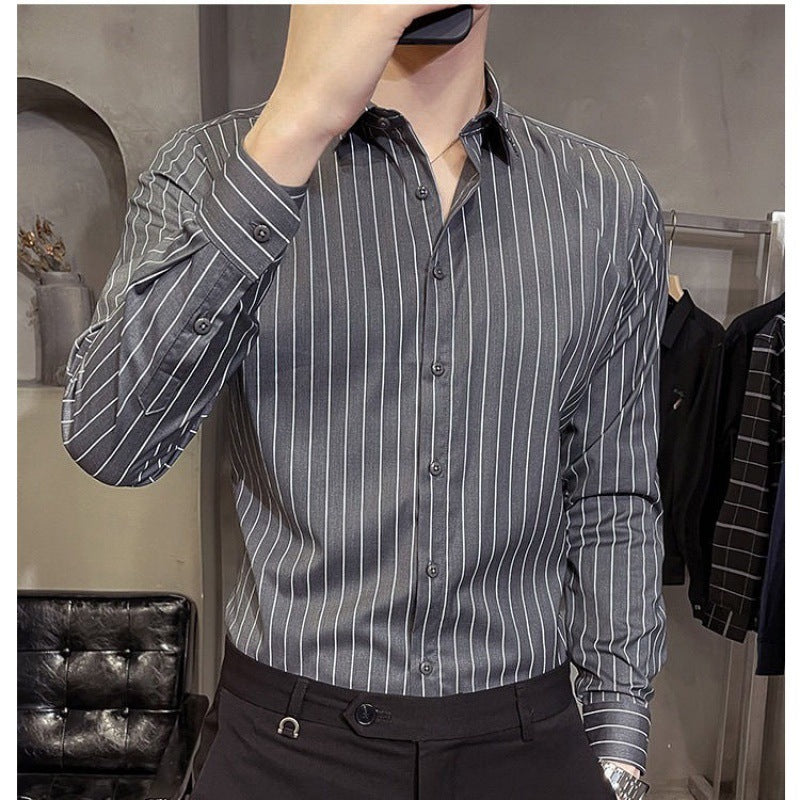 STOCK-Men's Non-Iron Striped Shirt – Korean Style Elegance