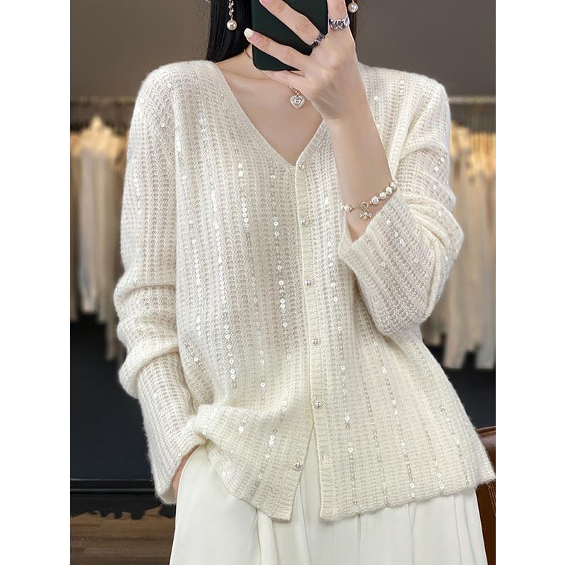Women’s V Neck Sequined Knit Cardigan Sweater