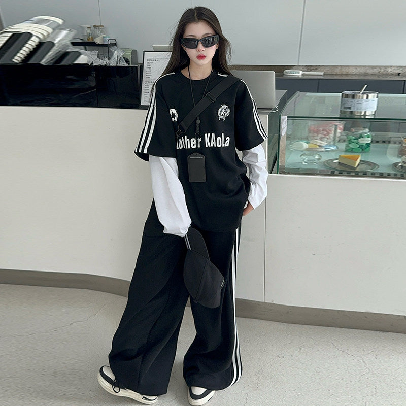 Girls Letter T-Shirt Set – Korean Wide Leg Outfit – Outfit Sets – Image 7