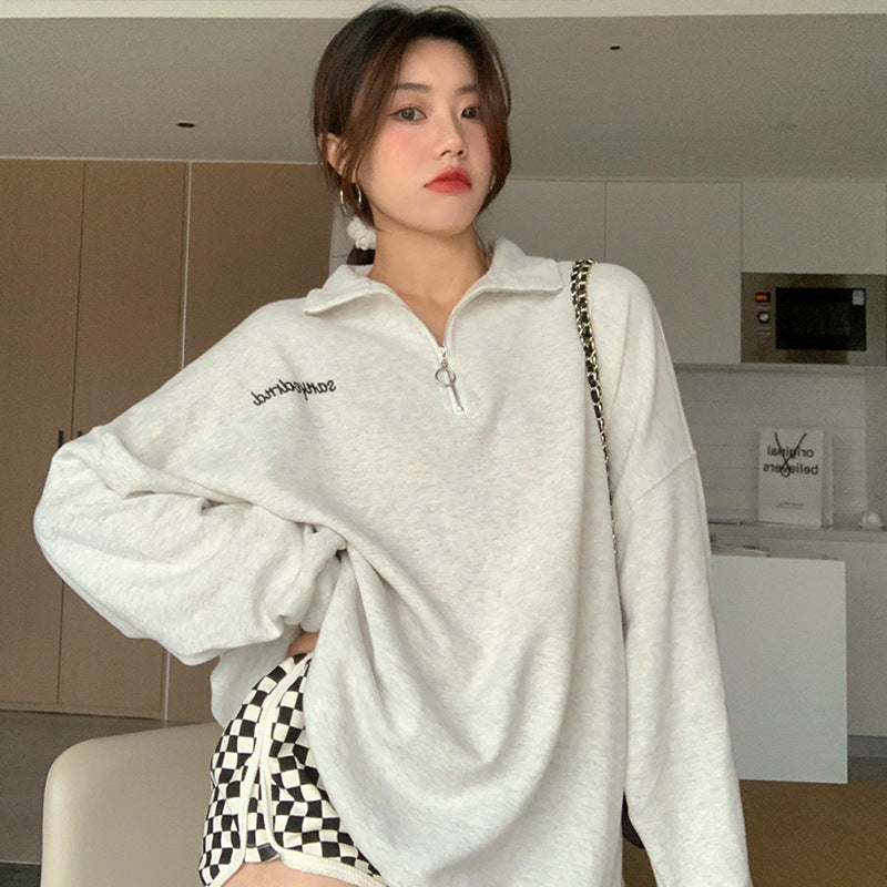 Women’s BF Style Letter Embroidery Pullover – Fleece Zip Jacket