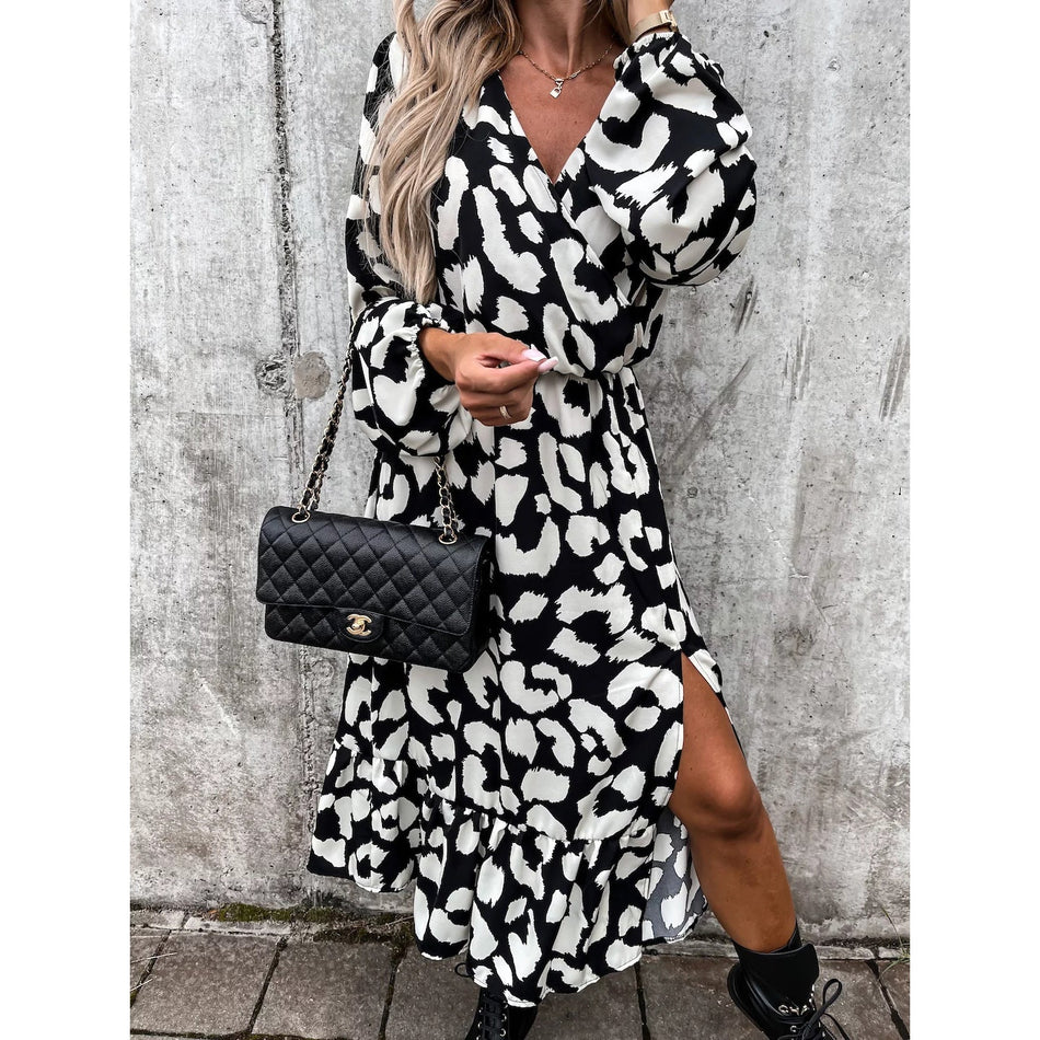 Lantern-Sleeve Split Dress - 2026 "INS" Liquid Utility