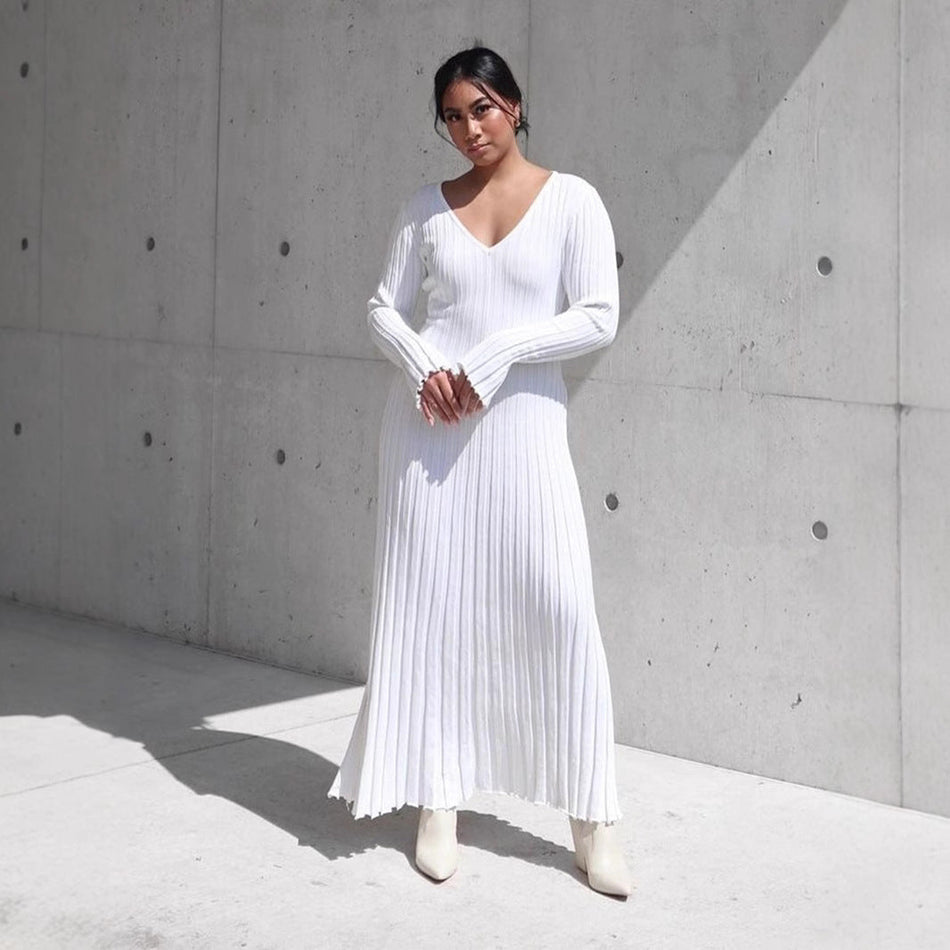 STOCK-Thick Knitted V-Neck Slim Dress for Women