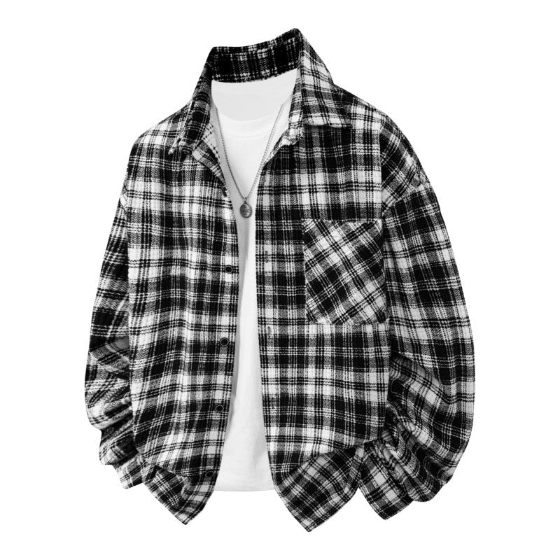 Men’s Retro Plaid Casual Overshirt Long-Sleeve Shirt