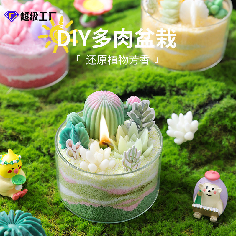 DIY Fleshy Aromatherapy Candle with Cactus Sand Art