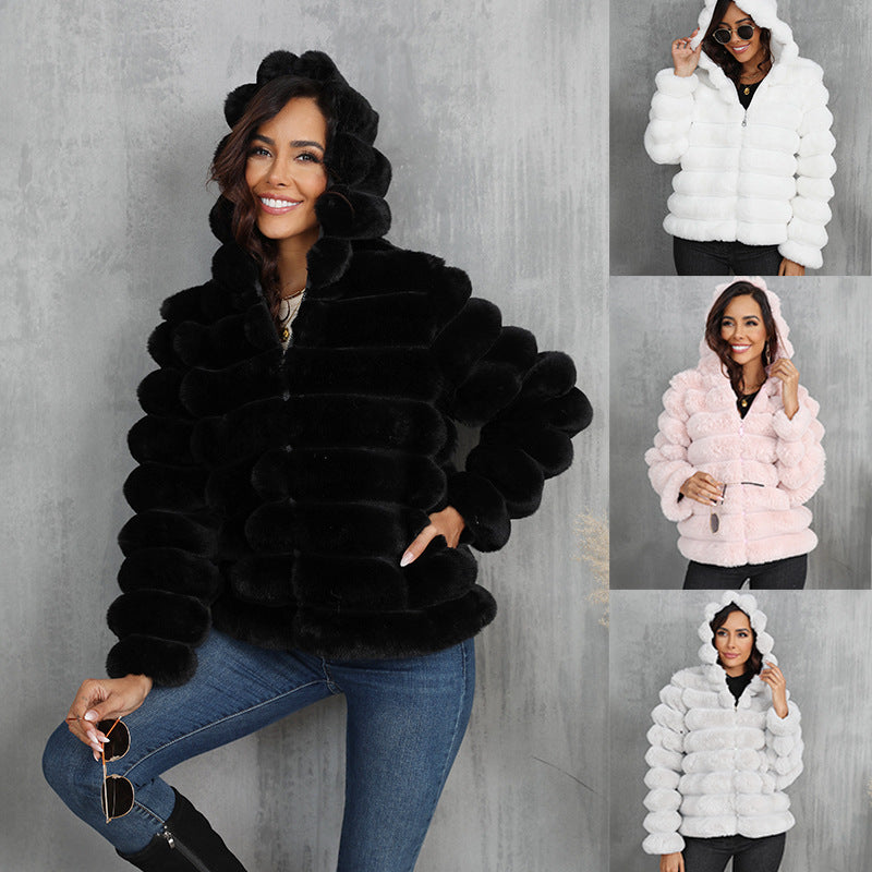 Plush Hooded Short Fur Coat