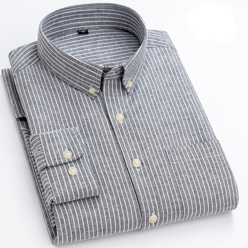 INSTOCK-Men's Long-Sleeved Striped Plaid Oxford Shirt  Casual