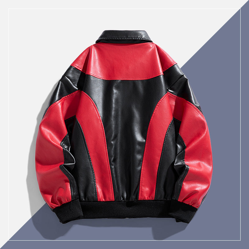 Men’s PU Leather Biker Jacket | Color-Block Fashion 906 Style