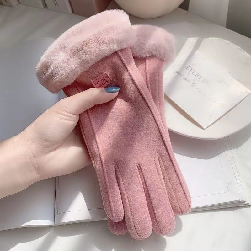 Cute Velvet Touch Screen Winter Riding Gloves for Women