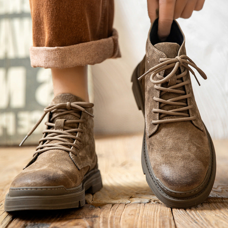 Men’s Winter Fleece-Lined High-Top Retro Genuine Leather Boots