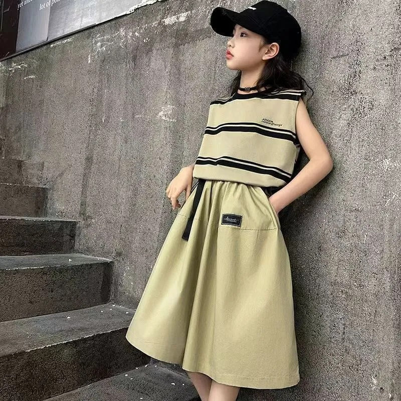 Girls’ Summer 2024 Striped Culottes Two-Piece Set – Summer Kids Fashion Nepal | Tudoholic