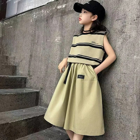 Girls’ Summer 2024 Striped Culottes Two-Piece Set – Summer Kids Fashion Nepal | Tudoholic