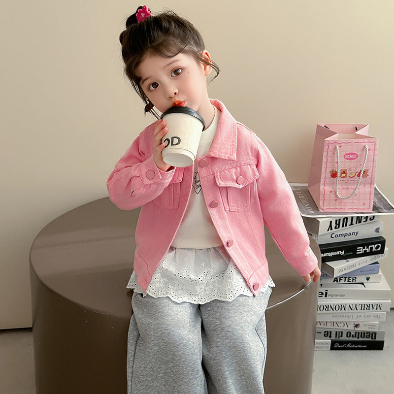 INSTOCK-Girls Cartoon Denim Jacket 2025 Spring Autumn Baby Top