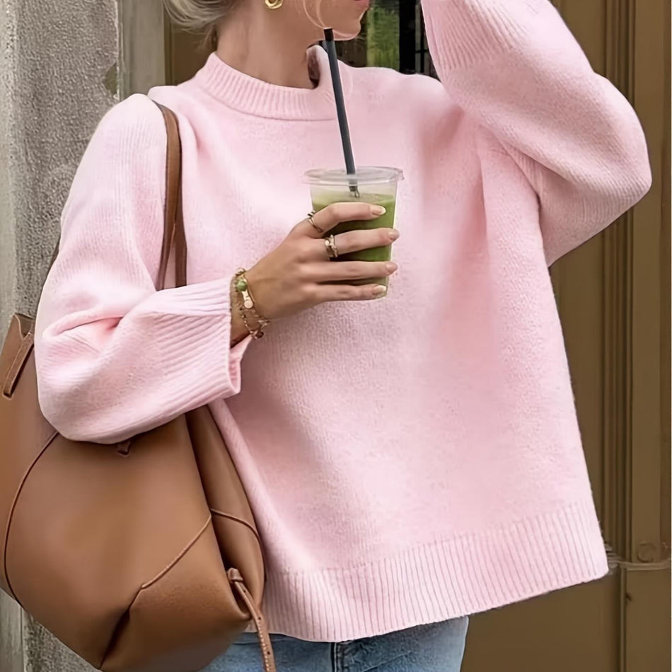 Pink Round-Neck Knit Sweater