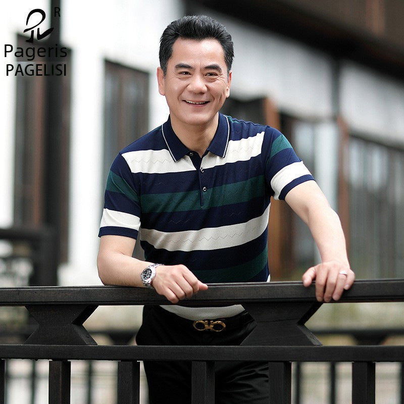 Men’s Ice Silk T-Shirt – Loose Fit for Dads & Grandpas