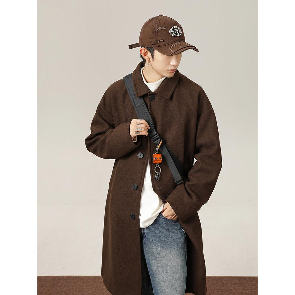 Men’s Thick Woolen Coat Mid-Length Over-The-Knee Loose
