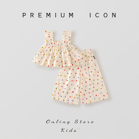 Girls Polka Dot Sling Set Wide Leg Pants 2025 Summer – Summer Kids Fashion Nepal | Tudoholic