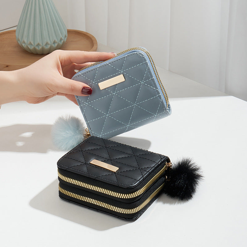 Small Fur Ball Coin Purse for Women – 2024 Quilted Wallet