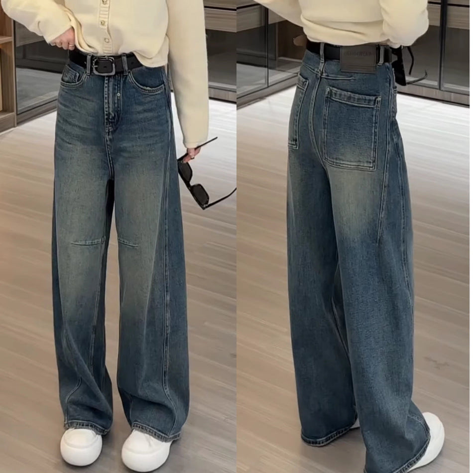 Plus Size Slimming High Waist Wide Leg Jeans